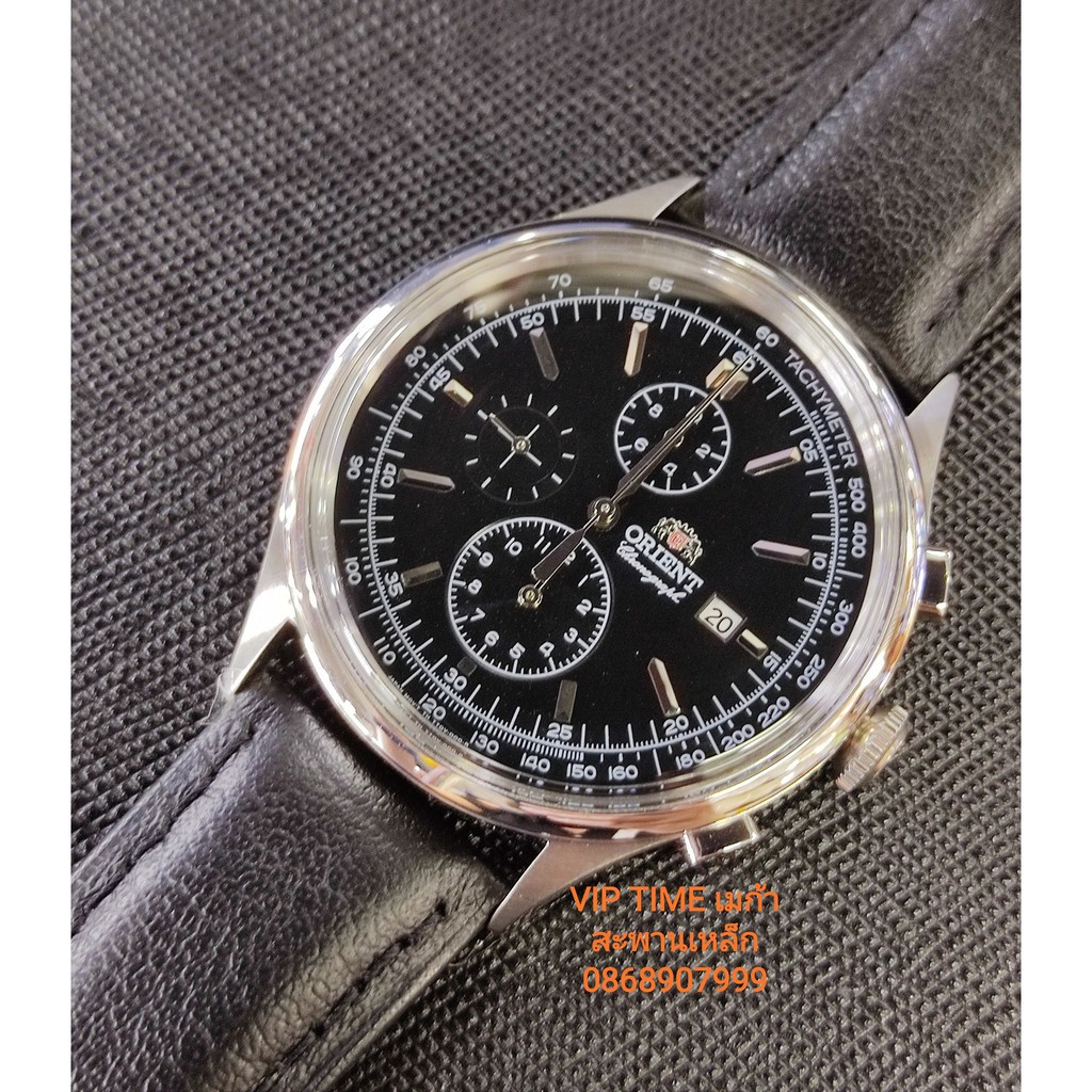นาฬิกาข้อมือผู้ชาย Orient quartz vintage Chronograph Watch สายหนัง รุ่น FTT0V003B0
