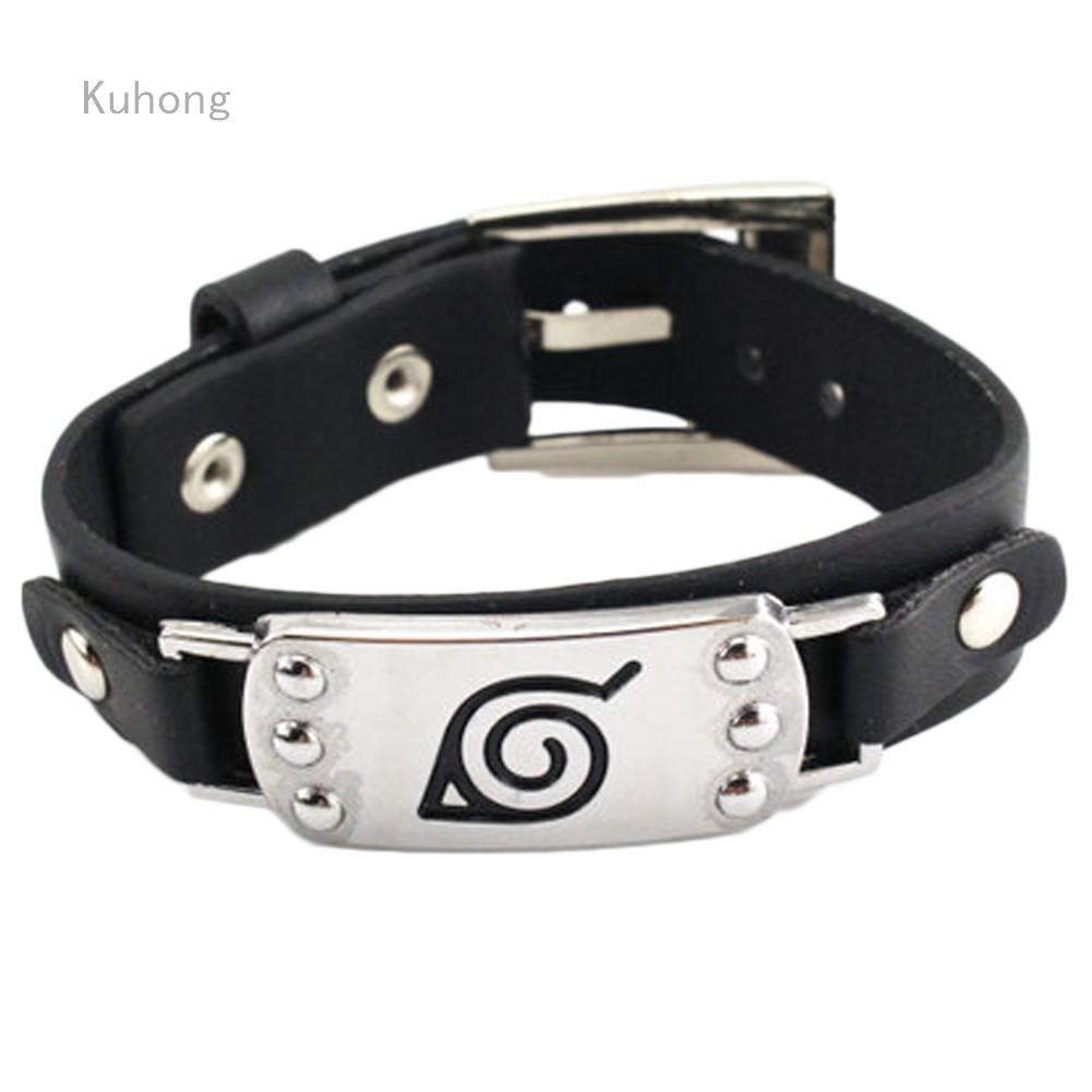 Hot anime Naruto Silver color Alloy Bracelet Leather Punk Bangle cosplay jewelry