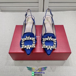Roger Vivier RV slingback stacked-heel pump sandal velvet crystal-detailed wedding shoes size35-40