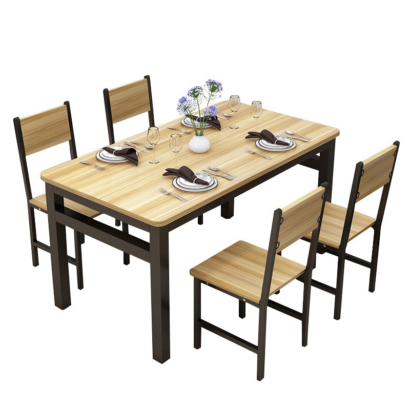 BAIERDI MALL  ชุดโต๊ะกินข้าว พร้อมเก้าอี้ 4 ที่นั่ง (ประกอบง่าย) ชุดโต๊ะเก้าอี้ 160x60x75 cm ท็อปไม้ MDF เคลือบเมลามีน