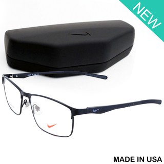 Nike แว่นตา รุ่น 7682 C-1 สีดำโลโก้เทา กรอบเต็ม ขาสปริง วัสดุ สแตนเลส สตีล Eyewear Top Glasses Made in USA