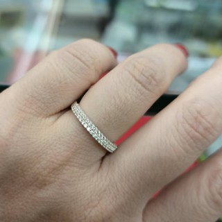 แหวนเงินล้อมเพชรแฟชั่นเกาหลี_PR2605 / Korean Fashion Ring 925 Sterling Silver 2 Rows CZ Diamonds