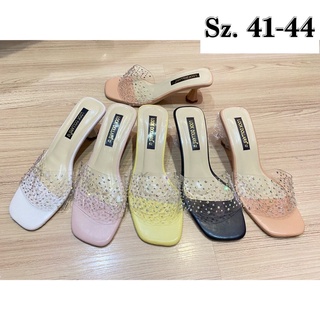 👠รองเท้าส้นแชมเปญ คาดหน้าใสแต่งคริสตัล sz.41-44