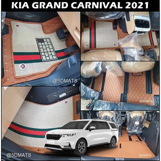 5DMATS พรมปูพื้นรถยนต์ 7D KIA GRAND CARNIVAL 2021 พรม7D QJ VIP เสริมใยดักฝุ่นกุชชี่ หนาพิเศษ เต็มคัน