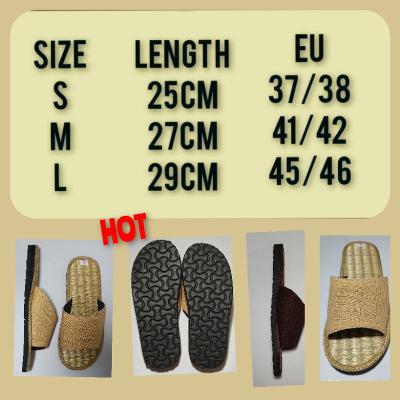 รองเท้าเสื่อกกสวมผ้ากระสอบสีครีมและสีน้ำตาลGrade-premium(for-export)