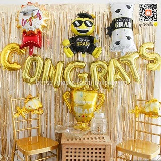ลูกโป่ง Congrats, Congratulations ฟอยล์รับปริญญา *แถมฟรี ริบบิ้นร้อยลูกโป่ง*