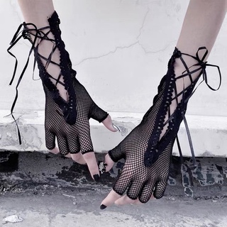 🔥Sale🔥ถุงมือปอกแขนตาข่ายสวมนิ้วผูกโบว์ Y2K Gothic Gloves พร้อมส่ง