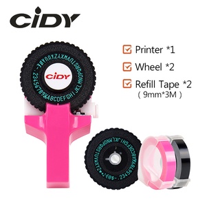 Pink CIDY เทปฉลาก PVC ลายนูน 2 ม้วน และล้อ PVC 2 ล้อ 9 มม. สําหรับเครื่องพิมพ์ฉลาก Motex 3D