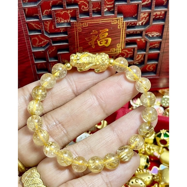 กำไรข้อมือปี่เซียะทองแท้99.99% หินแท้ธรรมชาติไหมทองเกรดA น้ำหนัก 0.1-0.46 กรัม ส่งพร้อมใบรับประกัน/กล่องกำไล(B068)