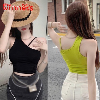 เสื้อกล้ามสตรีท็อปส์สั้น Halter สลิมเข้ารูปคล้องคอทรงสลิม Slanting Summer