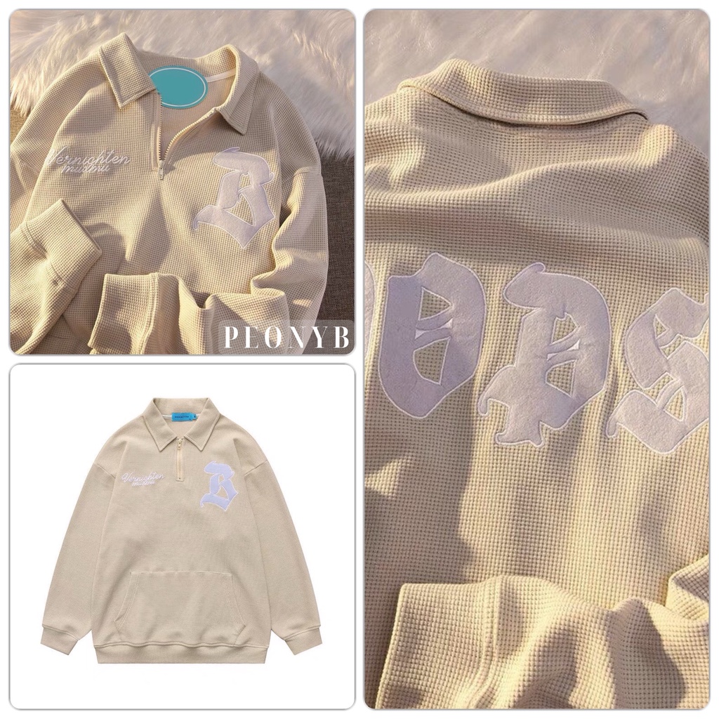 Ddos เสื้อโปโลปัก Felt กว้างแขนวินเทจคอยาวแขนยาวซิปบุคลิกภาพเกาหลี peonyb ulzzan