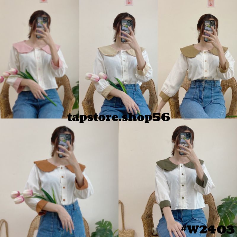 เสื้อคอปกบัวแขนสี่ส่วน#W2403 BTT TOP