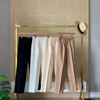 🔥Linen Pants🔥 #919 กางเกงขายาวผ้าคอตตอนลินิน รุ่นตะขอหน้า เอวสูงปิดสะดือ ผ้าไม่ยืด ขากระบอกใส่สบาย อำพรางหุ่นได้ดีมากๆ