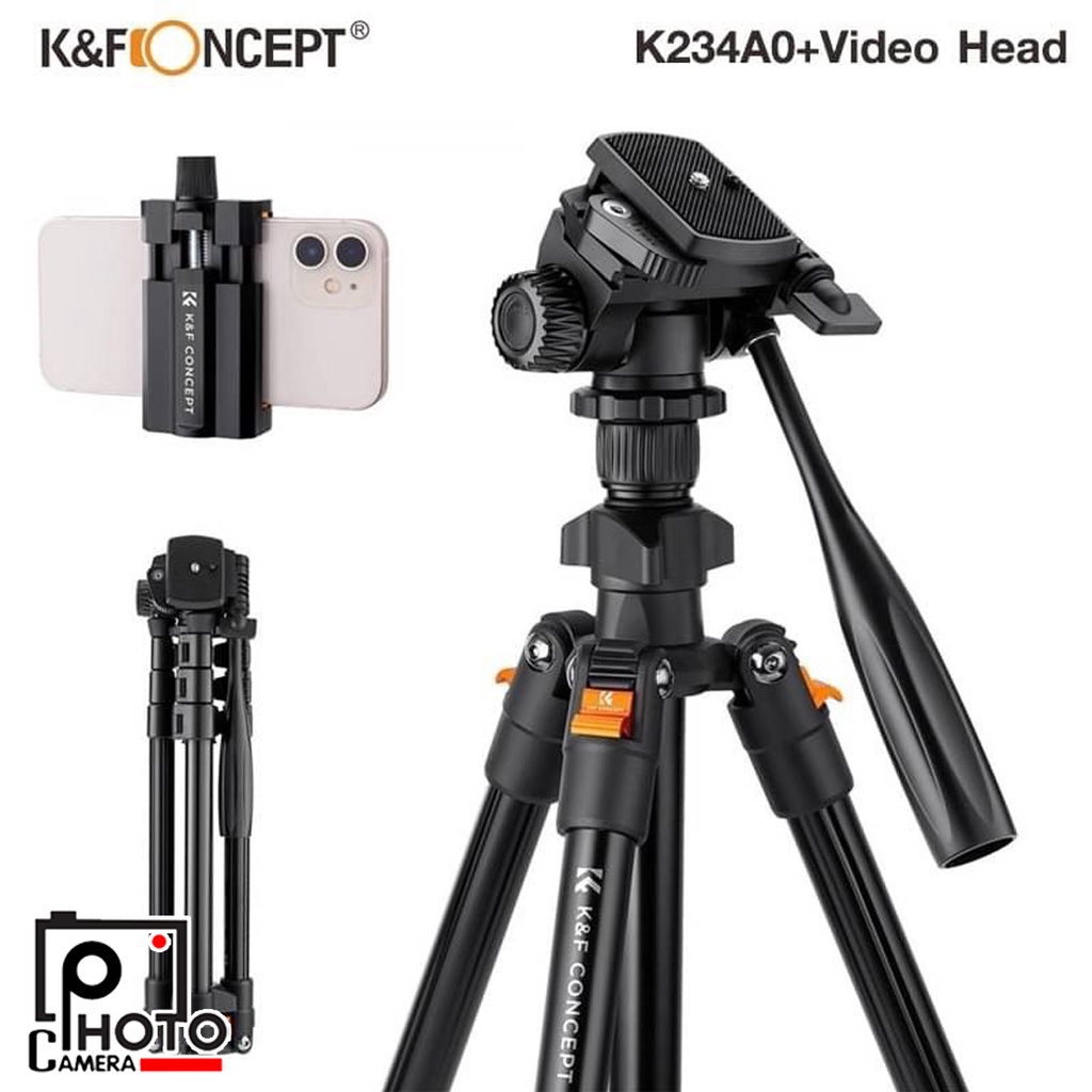 K&F Aluminum Tripod K234A0+Video Head (KF09.115) ขาตั้งกล้อง