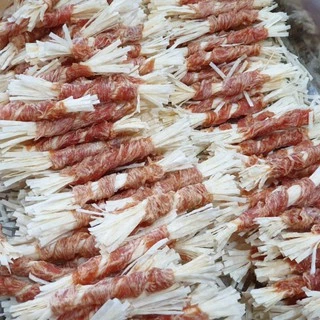 ขนมสุนัข สันในไก่พันปลาเส้น ขนมหมา ขนมแมว ไม่ปรุงรส 250กรัมประมาณ28-38ชิ้น
