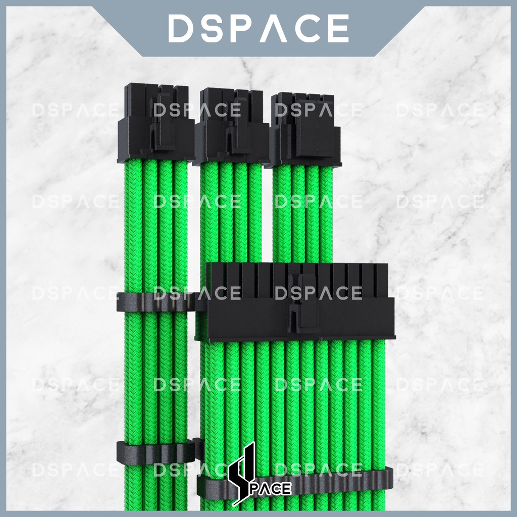 DSPACE MESH-X PSU Neon Green Premium Sleeve Braided Extension สายแบบกําหนดเองสําหรับเมนบอร์ดพีซี