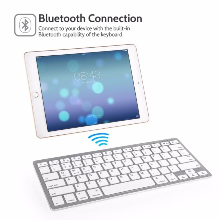บลูทูธ bluetooth 2.0 keyboard for ipad iphone ios+android windows มีภาษาไทย และ English (White)-int