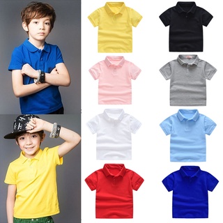 เสื้อยืดโปโลแขนสั้นผ้าฝ้าย 100% สีพื้นระบายอากาศสําหรับเด็ก