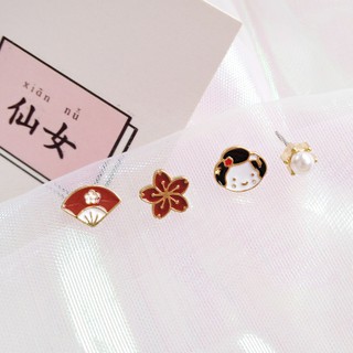 ต่างหูเจาะ กิโมโน (พร้อมส่ง)