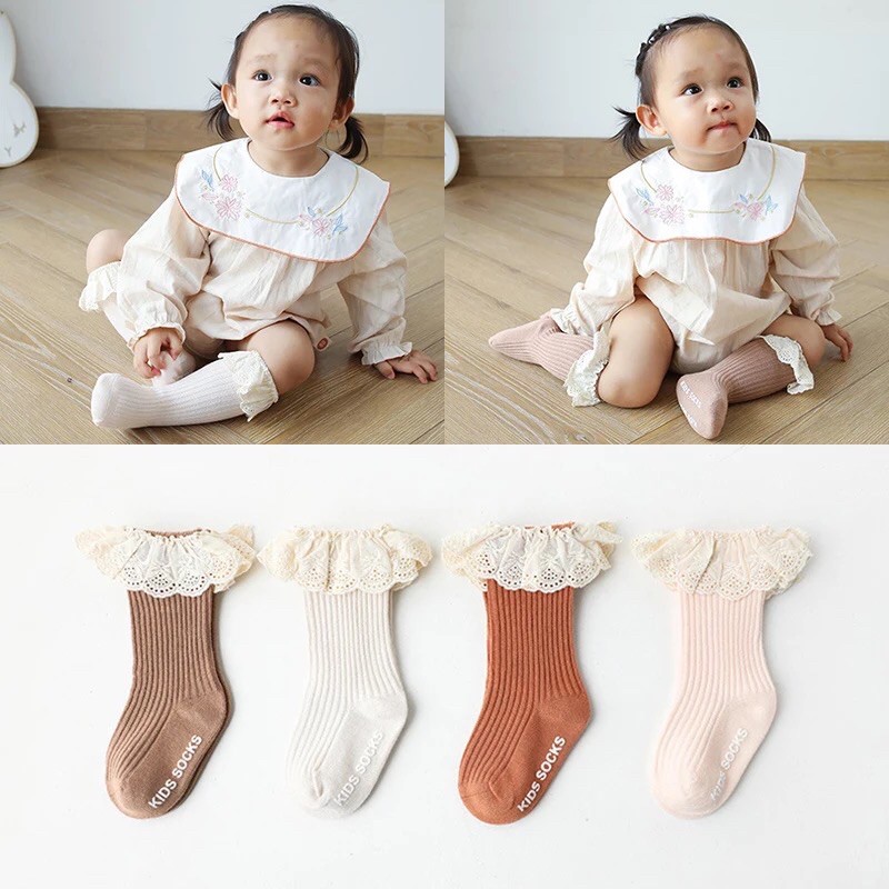(0-12M) ถุงเท้าเด็กแรกเกิด - 12 เดือน ขอบลูกไม้ เด็กหญิง เบบี๋ baby girls cute socks