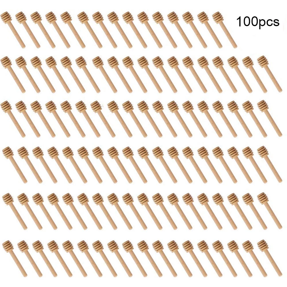 ไม้คนผึ้งไม้ 100 ชิ้น - แท่งผสมคุณภาพสูงสำหรับกระปุกน้ำผึ้ง, ช้อนยาว, และเครื่องมือในครัว
