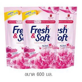 Fresh&Soft เฟรชแอนด์ซอฟท์ น้ำยาปรับผ้านุ่ม สีชมพู เลิฟรี่คิส ขนาด 600ml/ถุง แพ็ค