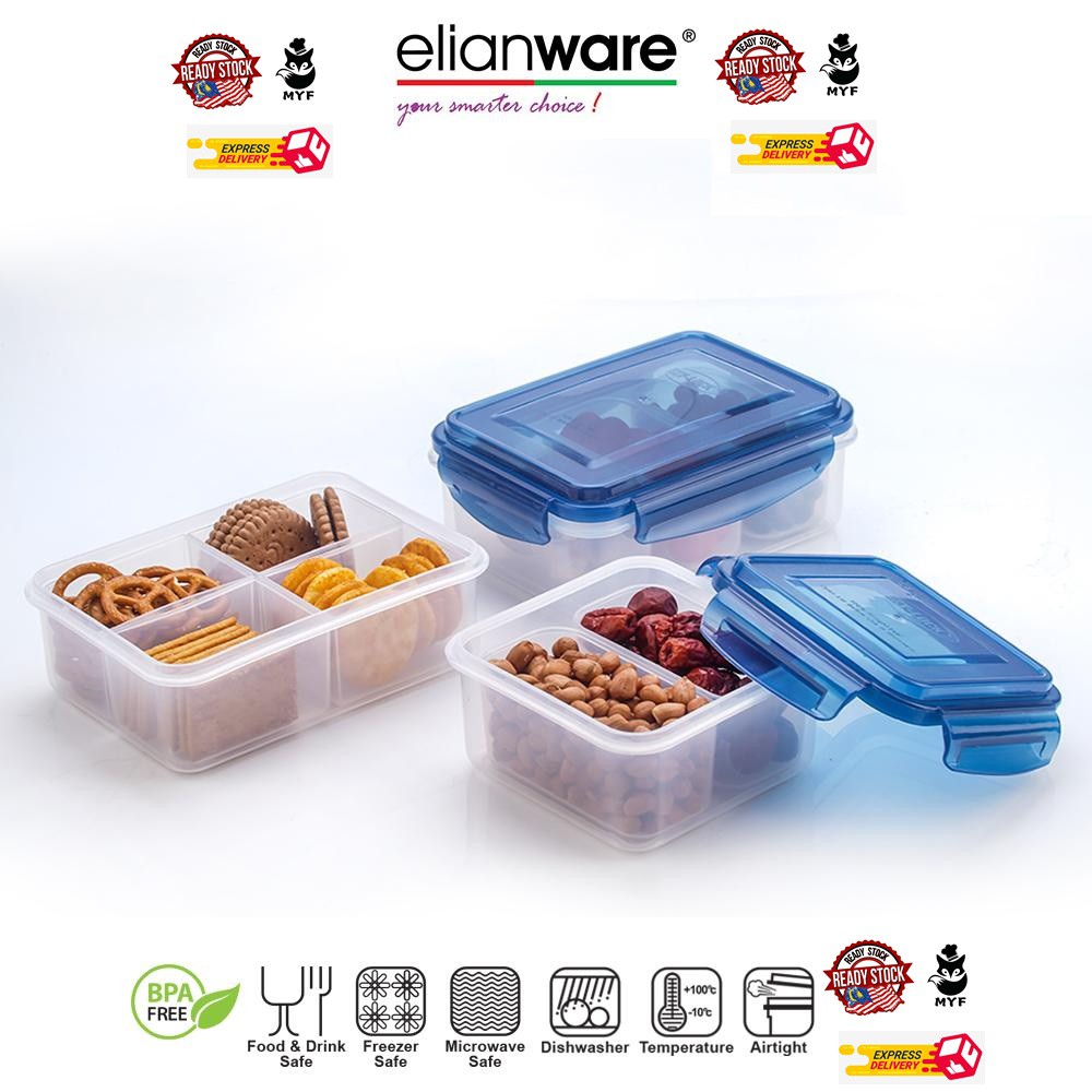 Elianware Ezy-Lock ช่อง Microwavable ภาชนะบรรจุอาหารสุญญากาศ 100% E-683/2 E-673/3 E-673/4