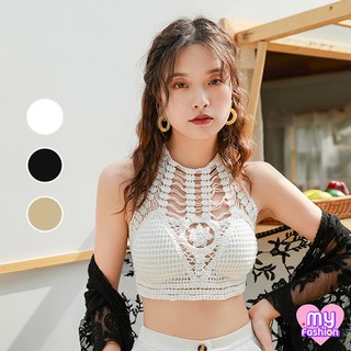 🎴MYF มาใหม่🎴เสื้อแขนกุดไหมพรมถักผูกหลัง 3 สี มีซับในฟองน้ำ