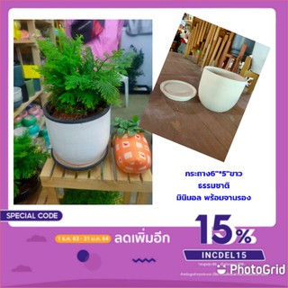 กระถางดินเผามินิมอล 6"*5" ขาวธรรมชาติ&amp;ลงสี