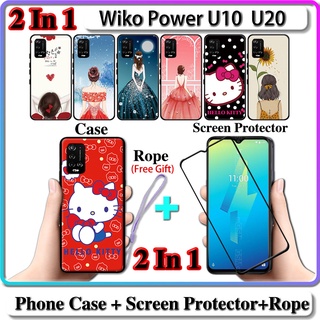 2 IN 1 เคส Wiko Power U10 U20 พร้อมกระจกนิรภัยกันรอยหน้าจอโค้ง เซรามิค สําหรับเด็กผู้หญิง และคิตตี้