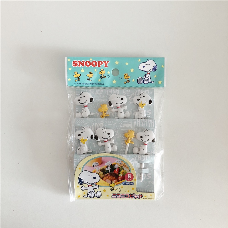 ส้อมจิ้มผลไม้ ลายการ์ตูนสนูปปี้น่ารัก แบบพกพา สไตล์ญี่ปุ่น สําหรับเด็ก มี 8 ชิ้น