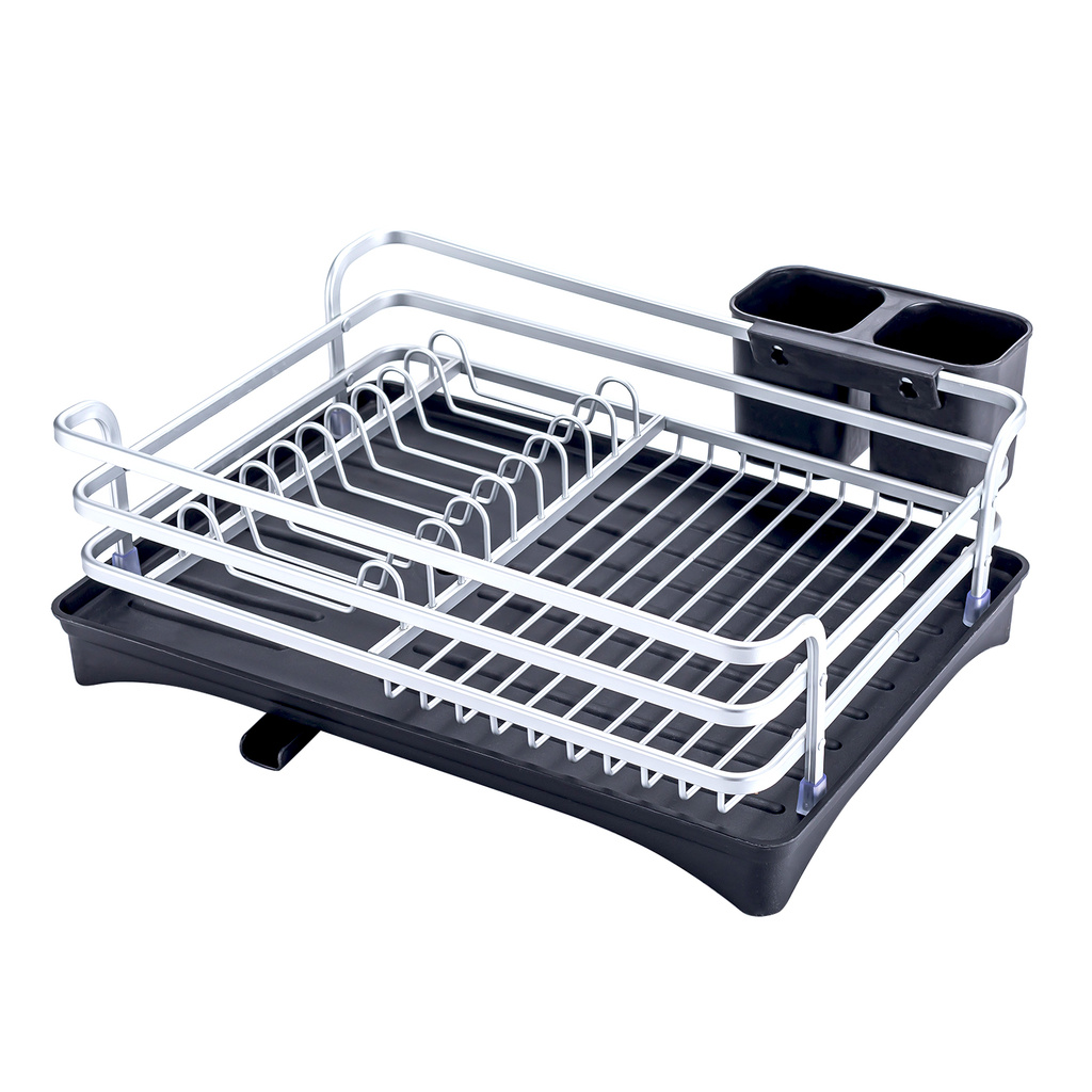 Aluminum Alloy Dish Rack with Drainage Outlet Storage Rack for Dishes