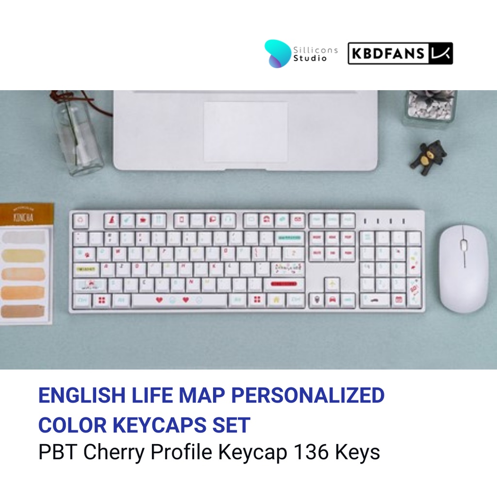 KBDFANS(เคบีดีแฟนส์) Keycap CHERRY PROFILE PBT ENGLISH LIFE MAP PERSONALIZED COLOR KEYCAPS SET