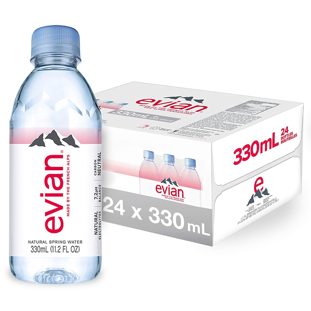 ส่งฟรี พร้อมส่ง (3 ลัง=72 ขวด) น้ำแร่ evian ขนาด 330 ml. ขวดพลาสติก