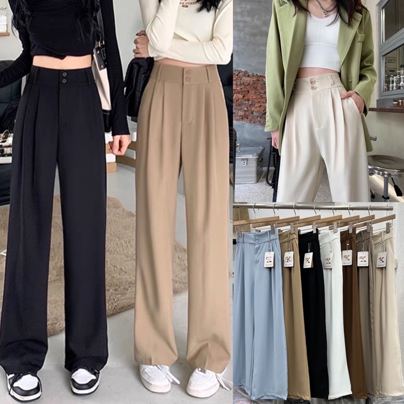 2llarit .K9115 cool pants กางเกงขายาวป้ายkขอบใหญ่เอวสูงเก็บทรงพรางหุ่นใหม่ล่าสุดฮิตมากในtiktok