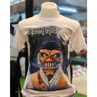 สไตล์มินิมอล IRON MAIDEN เสื้อวงดนตรีร็อคต่างประเทศ เสื้อชาวร็อค ไม่มีตะเข็บขาง สรีนหน้าและหลังขับเนื้อ คนดัง