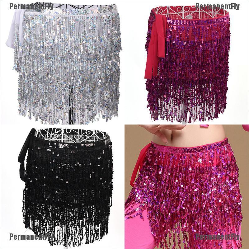 Permanentfly Belly Dance Costume Sequin Tassel Fringe Hip Scarf Belt