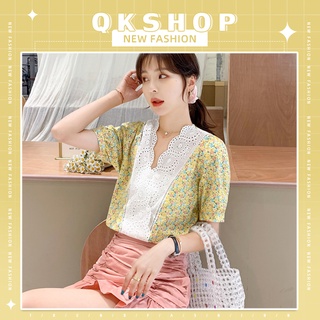 QKshop ✨เสื้อแฟชั่นแต่งลายลูกไม้สีพื้นออกแบบมาเข้ากับยุคสมัยสุดๆ ❤️มีไว้ไม่เอาว์แน่นอน ของดีแบบนี้พลาดไม่ได้แล้วว 🔥🤩👍🏻