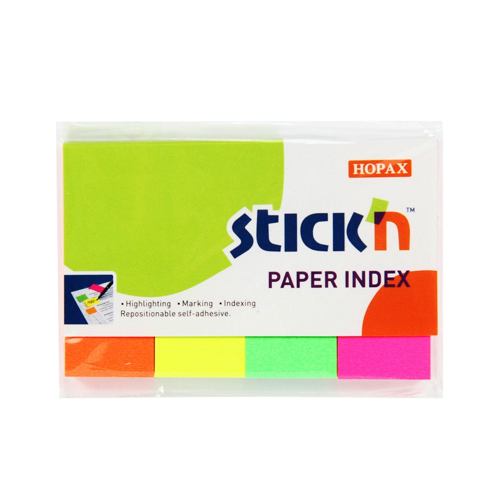 STICK'N กระดาษโน้ตดัชนี พิมพ์สี 1 ด้าน Index Bright #21205 ขนาด 50x20 มม. คละสีนีออน (PC)