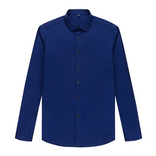 KINGMAN Original business dress shirt mens Navy blue เสื้อเชิ้ตสั่งตัด เสื้อเชิ้ตแขนยาว เสื้อเชิ้ตคอปก