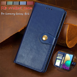 เคสโทรศัพท์ฝาพับหนังสีทึบ ซัมซุงกาแล็กซี Samsung Galaxy A02 A02S M02 A 02 02S S M 02 เคสโทรศัพท์พร้อมกระเป๋าสตางค์และช่องเสียบการ์ดและเชือกเส้นเล็กกันกระแทกและกันน้ำธุรกิจแฟชั่น