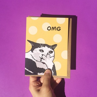 การ์ดอวยพร น่ารัก พร้อมซอง แสดงความยินดี วันเกิด ลายแมว OMG oh my god shock cat meme Chonky Goods funny cat birthd