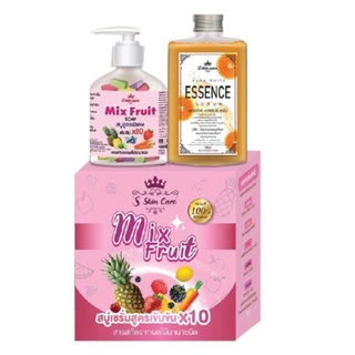 Mix Fruit SOAP สบู่สูตรพิเศษเข้มข้น 10 เท่า มิกฟรุตตี้โซป+ออร่าไวท์ เอสเซ้นส์ เซรั่ม