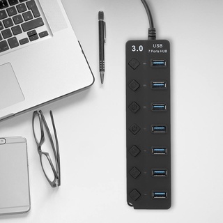 Electron000 อะแดปเตอร์ฮับ พร้อมสวิทช์  7-พอร์ต Usb 3.0 Hub 5Gb/S ความเร็วสูง สําหรับพีซี (สีดํา)