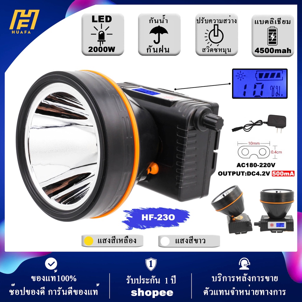 ไฟฉายคาดหัว LED 2000W แบตเตอรี่ลิเธียม  ไฟฉายคาดศีรษะ คาดหน้าผาก หัวไฟ กรีดยาง ส่องสัตว์ จับกบ จับแมลง หาปลา ตกปลา