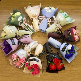 【AG】3 Heads Artificial Rose Bouquet Hand Holding Soap Flower Valentine Day Gift