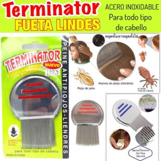 Terminator Fuera หวีสางเหาสแตนเลส แบบกลมหัวแหลมยาว หลุดทั้งเหาหลุดทั้งไข่