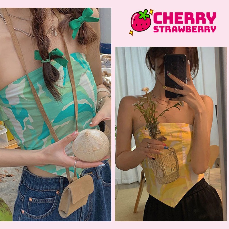 สไตล์วินเทจแนวน่ารัก เสื้อเกาะอกสม็อกหลังสไตล์เกาหลีทรงสาวหวานๆ ราคาถูกมากพร้อมส่ง