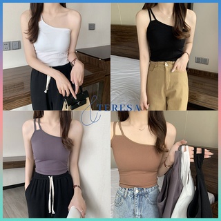 เสื้อสายเดี่ยวปาดไหล่เดี่ยว เสื้อสายเดี่ยวสตรีเซ็กซี่งานครอปรัดรูป เสื้อสายเดี่ยวปาดไหล่ผู้หญิงรัดรูปสีพื้น