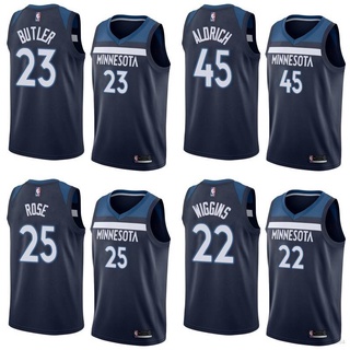 เสื้อกีฬาบาสเก็ตบอล แขนกุด ลายทีม NBA Timberwolves Butler Aldrich Wiggins Rose สไตล์คลาสสิก สําหรับผู้ชาย และผู้หญิง